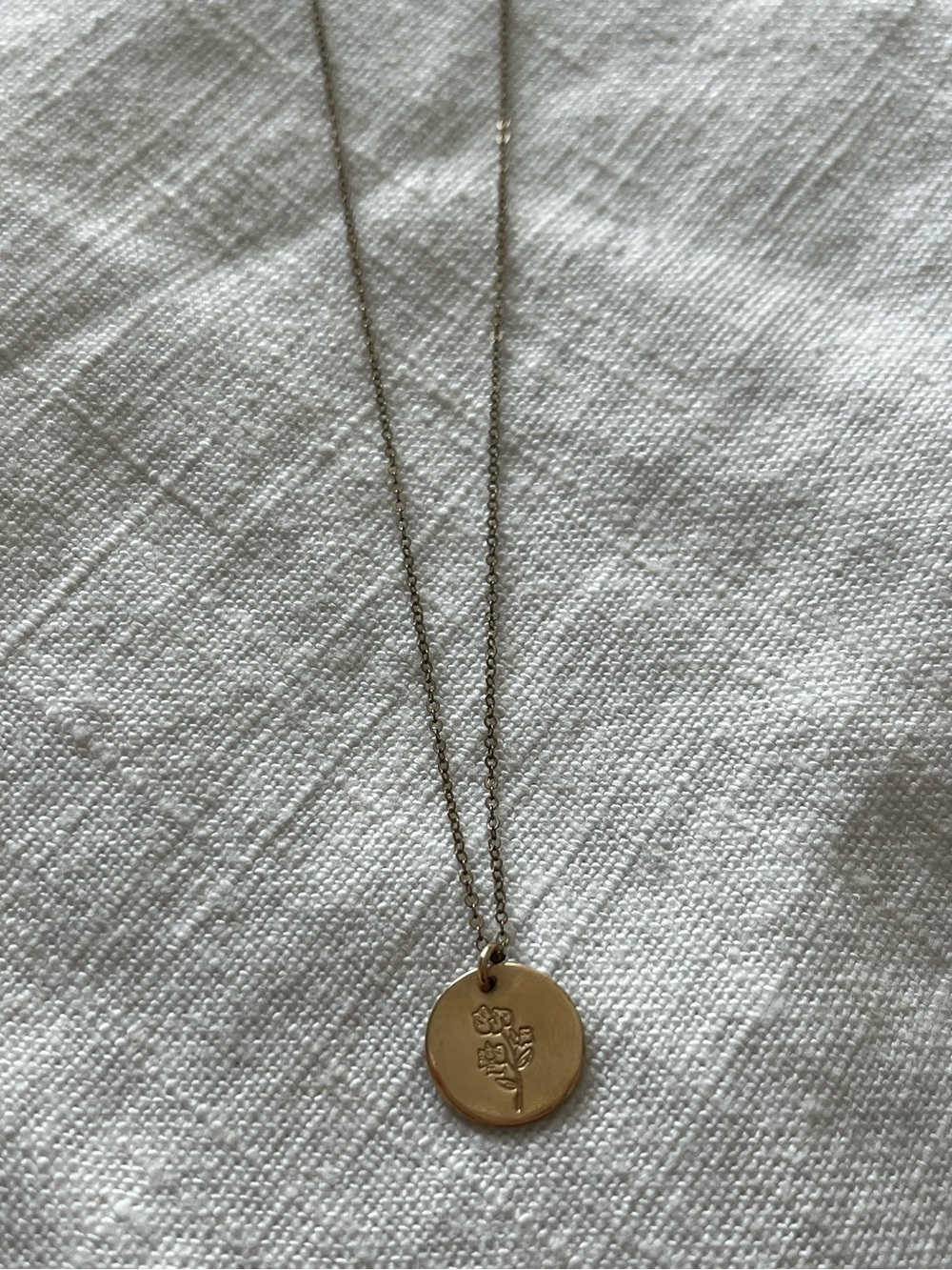 14K Gold Fill April Sweet Pea Flower Disc Necklace - 16” - Picture 6 of 6